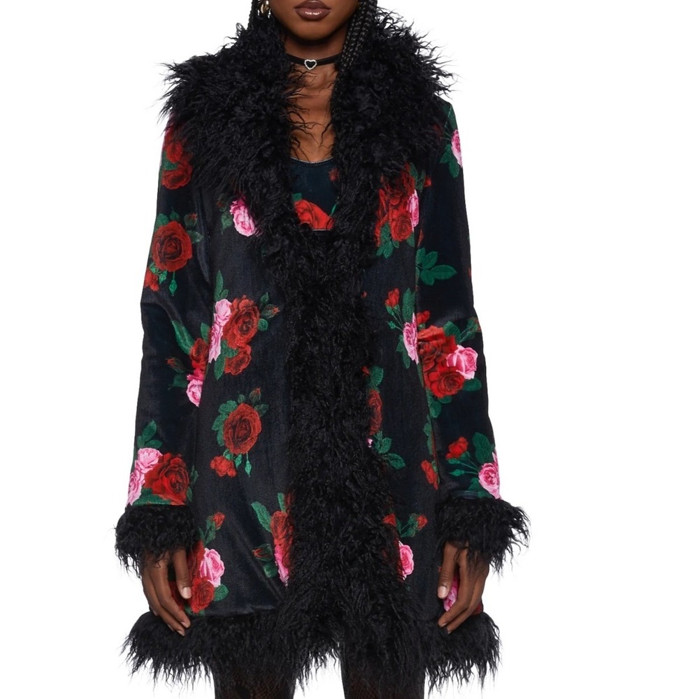 Sugar Thrillz Dolls Kill High School Heartthrob Jacket 3X Floral Faux Fur NEW
